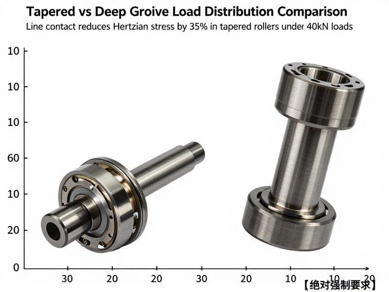 Line contact reduces Hertzian stress by 35% in tapered rollers under 40kN loads Tapered vs Deep Groove Load Distribution Comparison