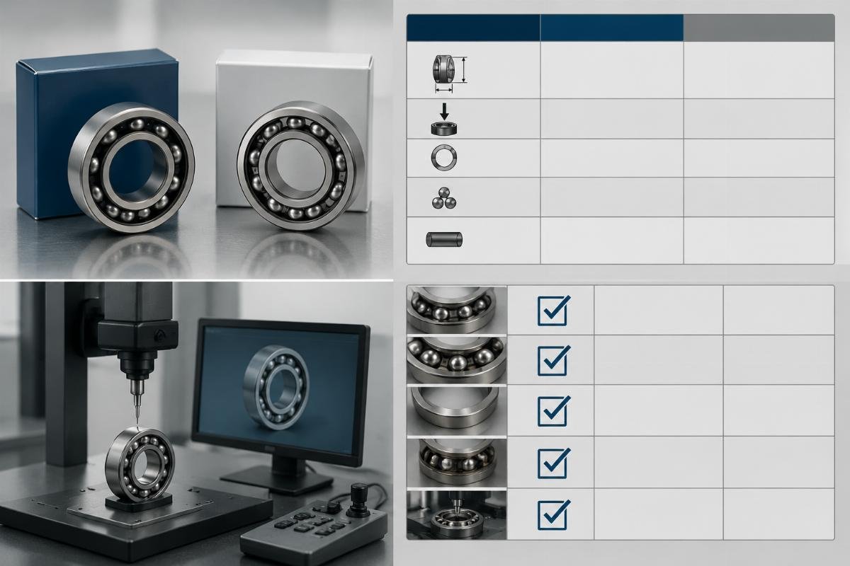 Aftermarket bearing performance verification checklist Comparison table of dimension, load rating and material specs for matched OEM and aftermarket bearings