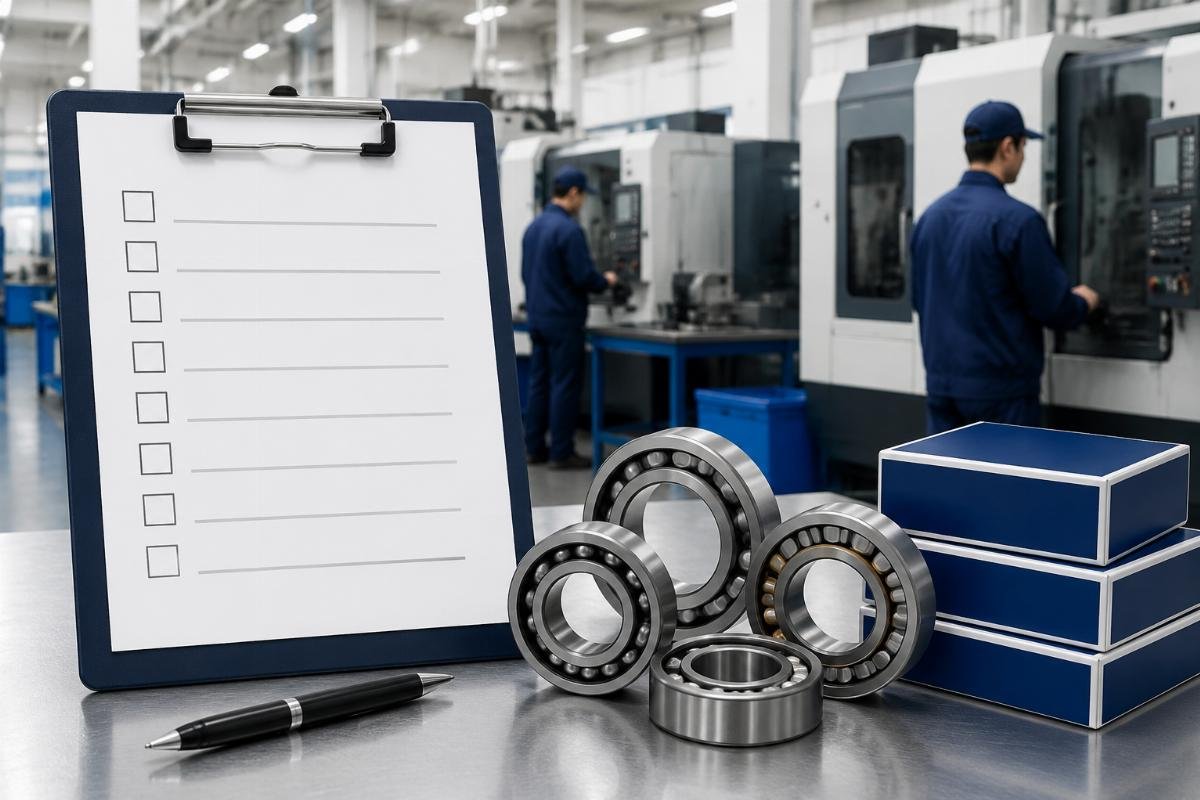 Supplier qualification checklist for aftermarket bearing sourcing with checkboxes