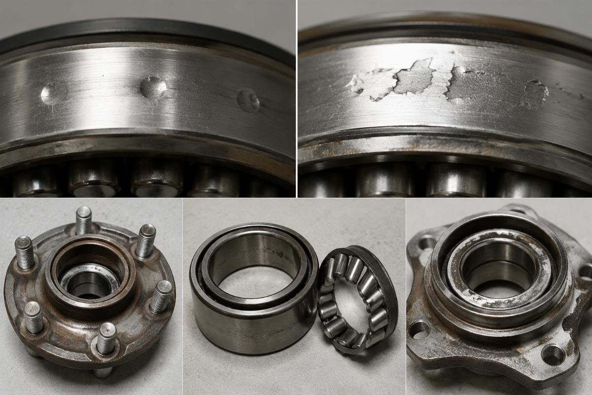 Brinelling vs. spalling: Diagnostic photos for common wheel hub bearing failures Bearing failure analysis examples