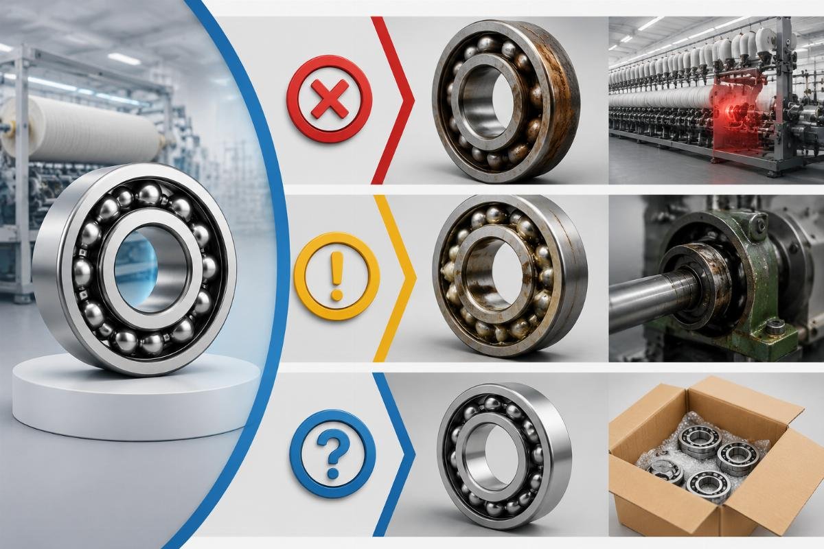 Infographic listing the top 3 most common spinning machine bearing sourcing mistakes