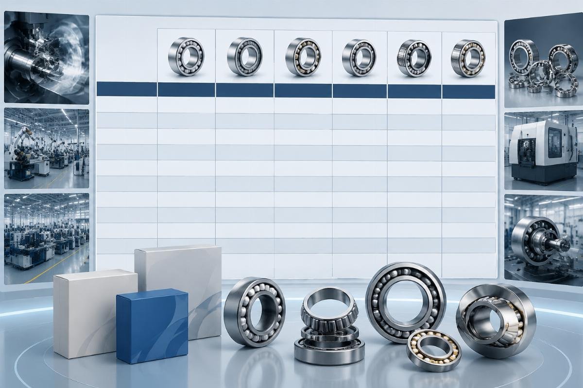 Table showing cross-reference matching for common 22300 and 30000 series bearing parts across top OEM brands