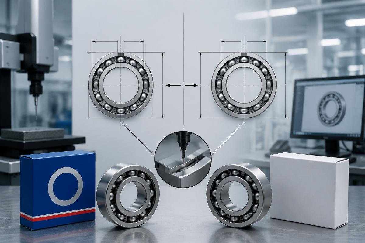 Engineering drawing showing 0.002mm tolerance match between OEM and cross-referenced bearing Dimensional Tolerance Comparison: OEM vs. Certified Chinese Equivalent