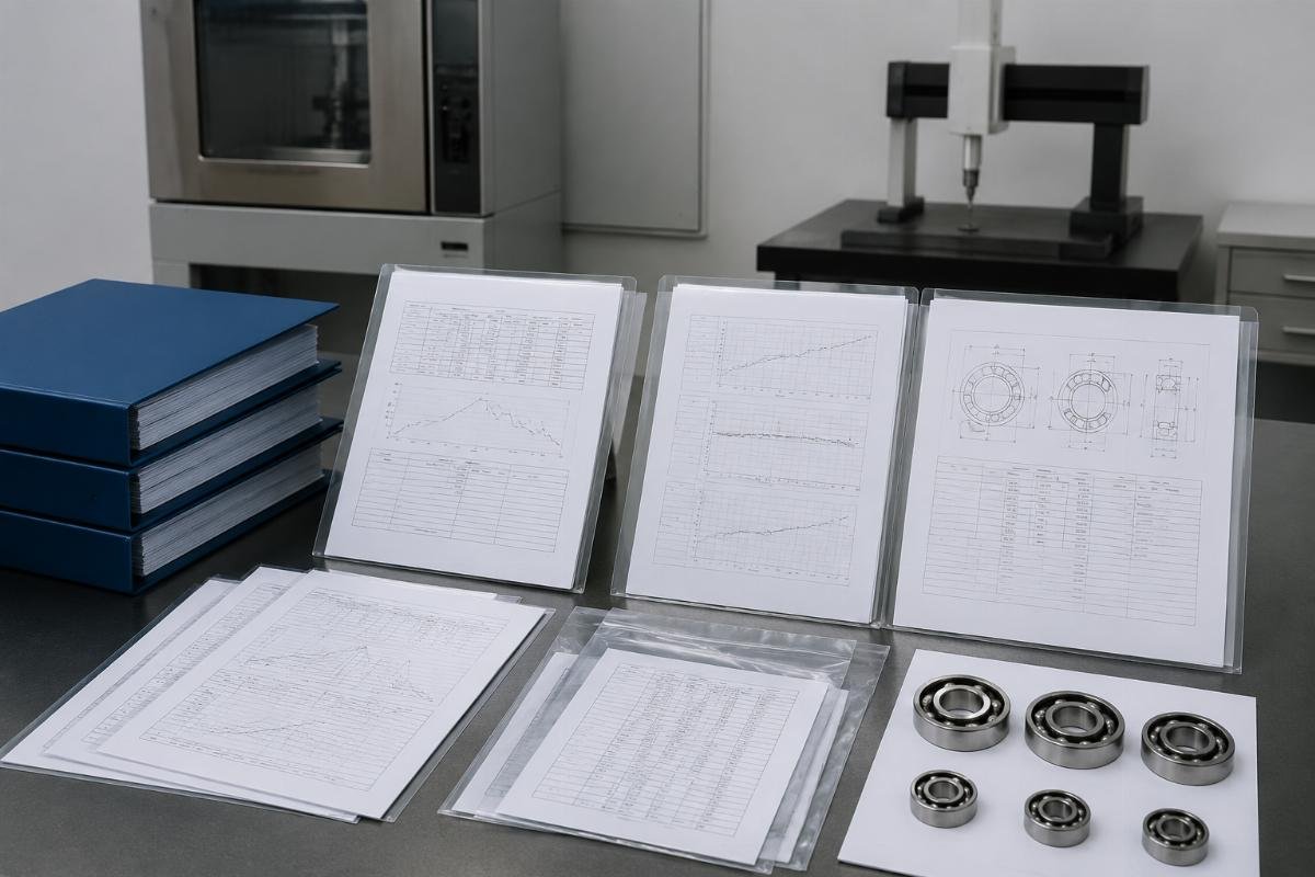 Example of complete material certification documentation including mill test report, heat treatment records, and dimensional inspection data Bearing Material Certification Documentation Package