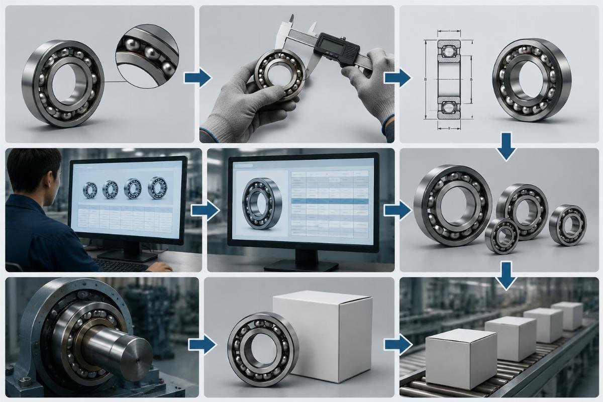 FAG bearing cross reference workflow infographic showing parameter matching steps