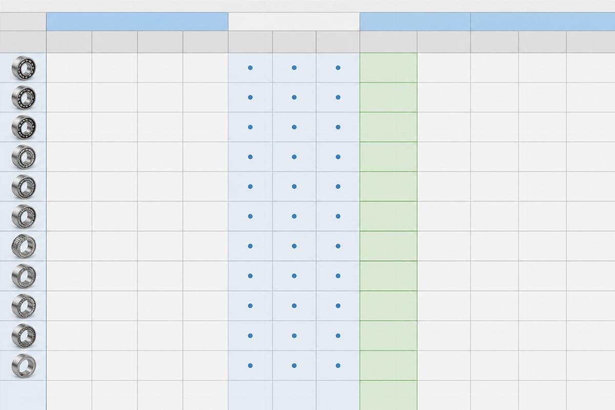 MRC to SKF parameter cross reference table A spreadsheet view of a MRC to SKF parameter cross reference table with highlighted matching part numbers
