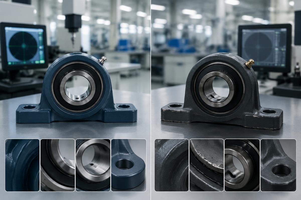 NTN bearing cross reference quality comparison A side-by-side comparison of a certified NTN replacement bearing and a generic unbranded unit with visible quality control markers