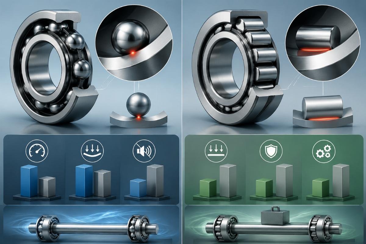 Point contact in ball bearings vs line contact in roller bearings and their impact on performance Bearing Contact Geometry Comparison