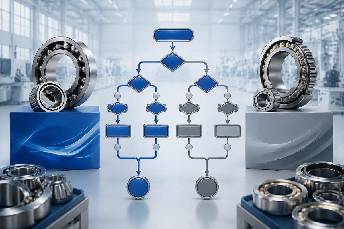 Step-by-step decision process for choosing between NSK and NTN bearings based on application type NSK vs NTN Bearing Selection Decision Tree