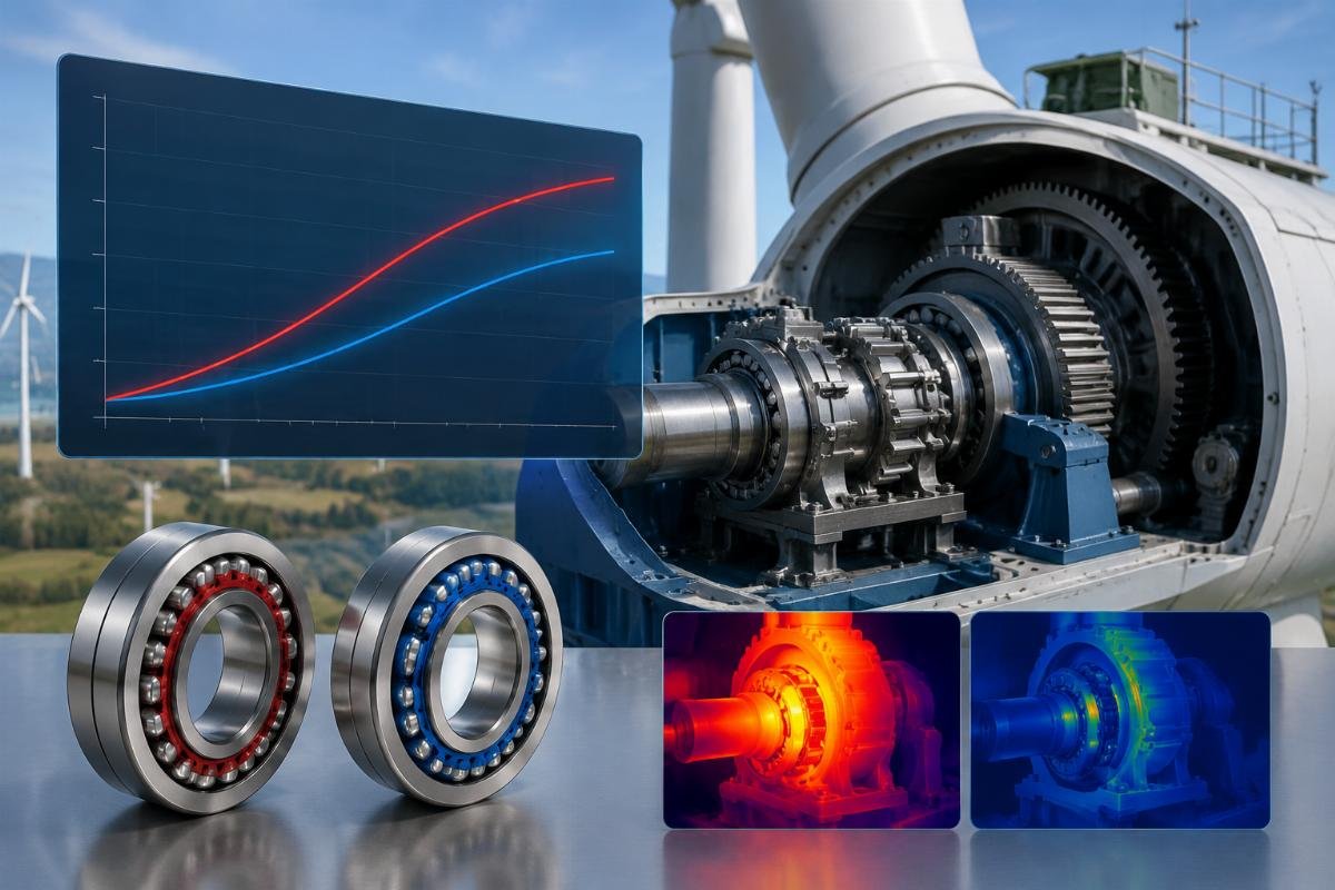 Temperature rise comparison between SKF and FAG main shaft bearings under load SKF vs FAG Bearing Temperature Performance in Wind Turbine Gearboxes