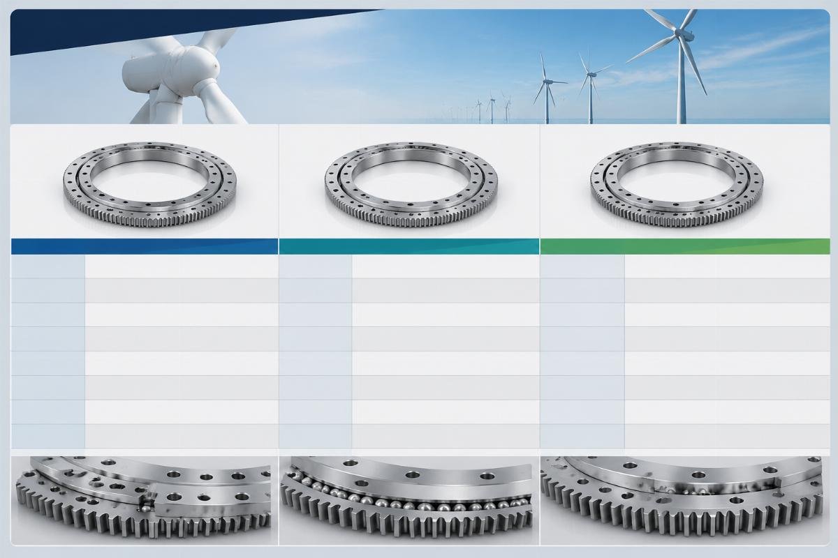 Wind turbine slewing ring parameter specification guide A printed parameter comparison sheet for three different wind turbine slewing ring grades